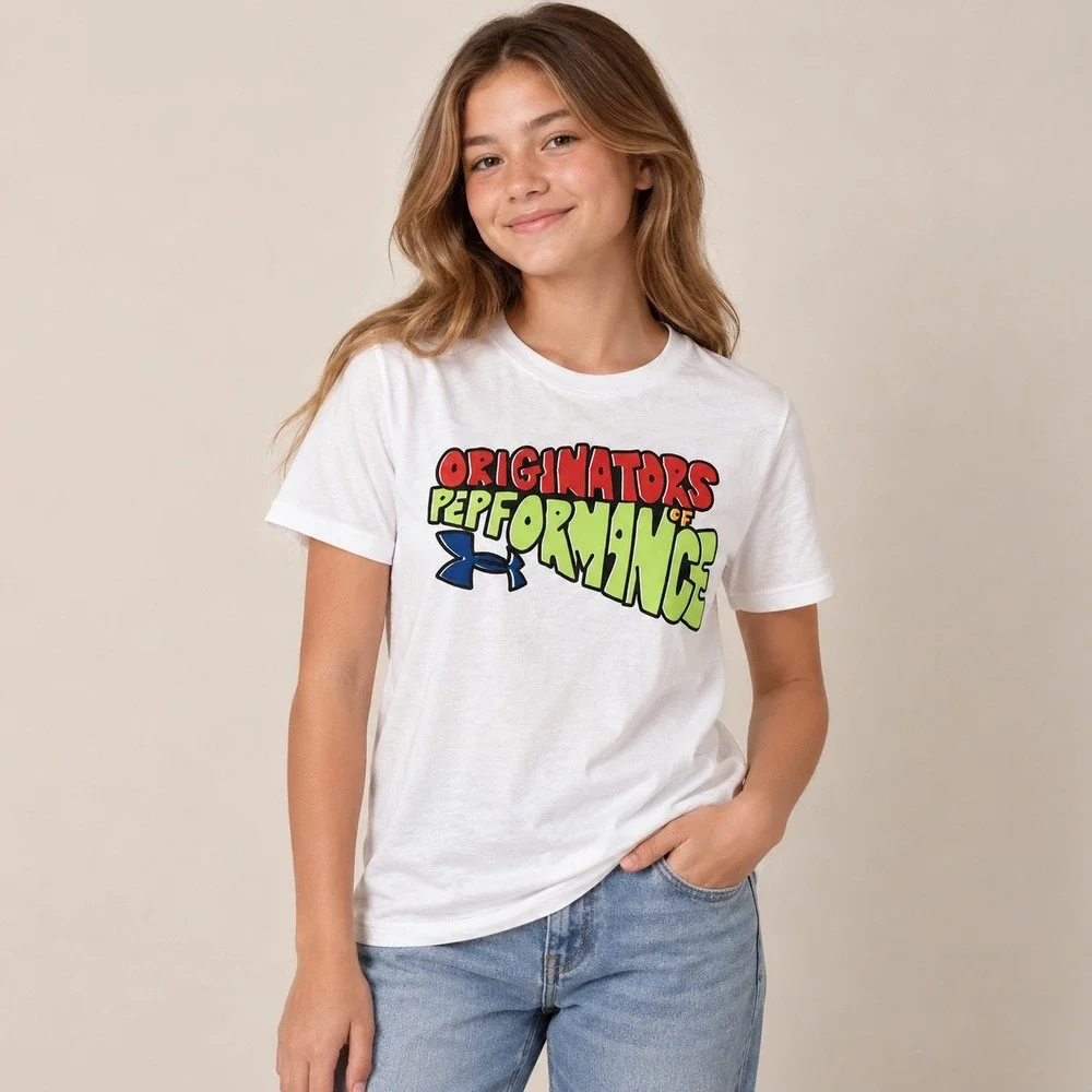 Under Armour Youth White Originators of Performance Graphic Tee Sporty Retro